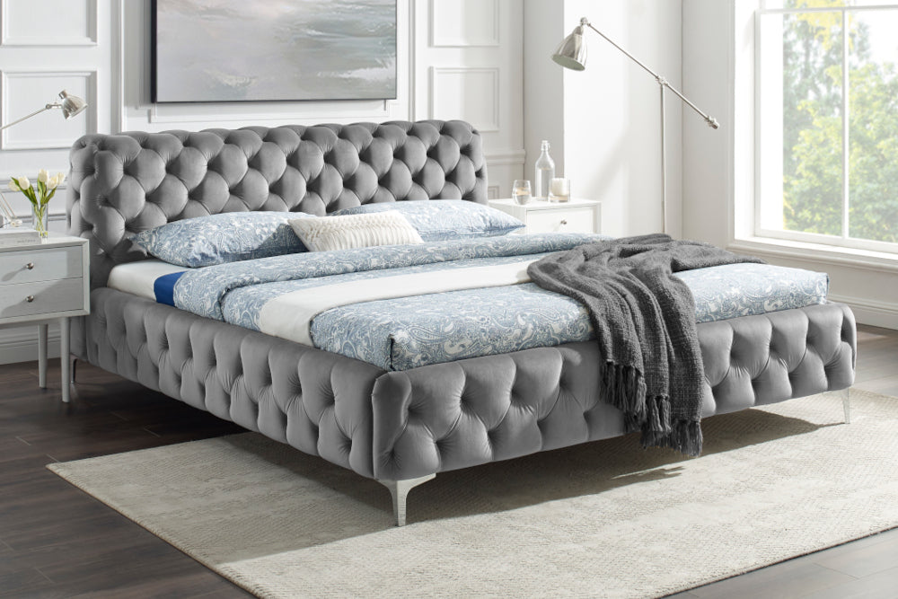 Bett Barock 160x200cm grau Samt