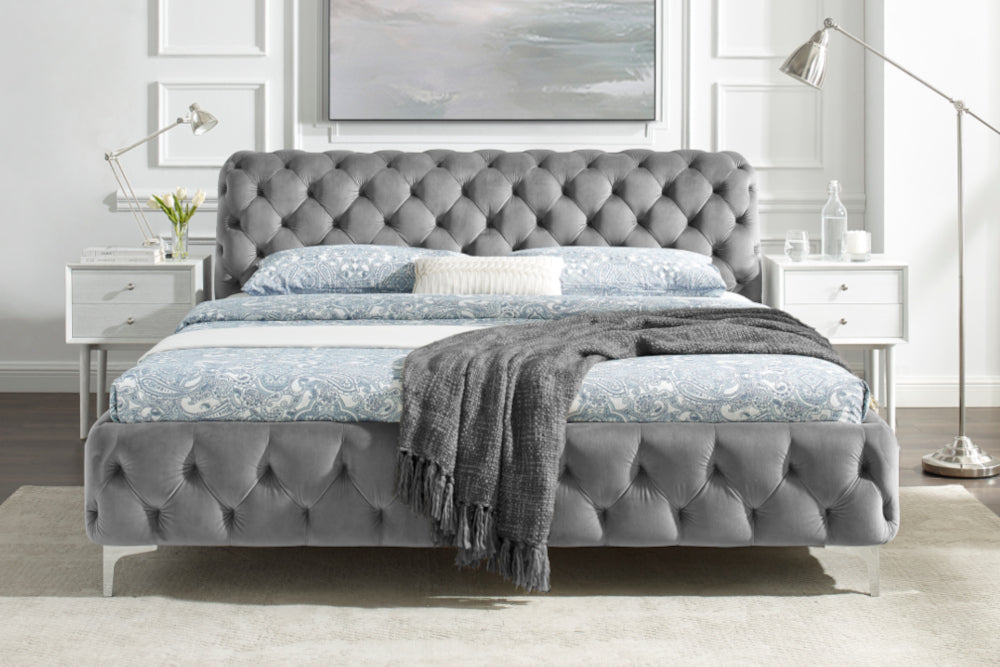 Bett Barock 160x200cm grau Samt
