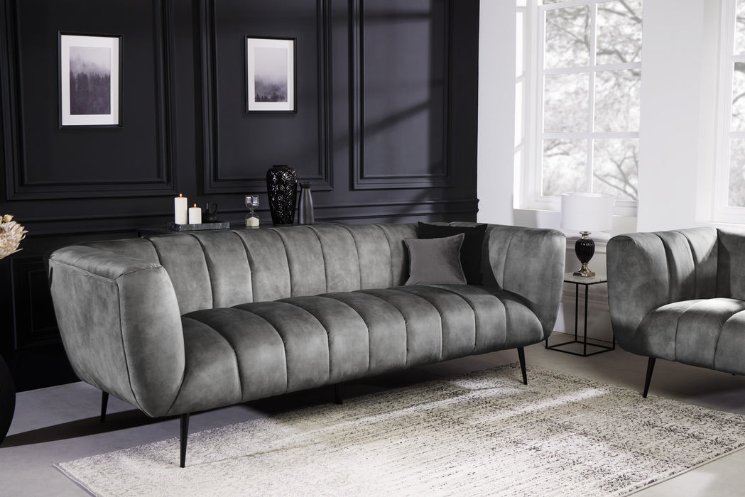 Sofa Elegance 225cm Samt grau schwarz