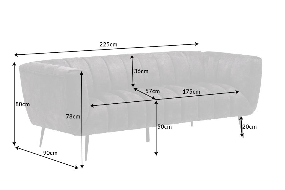 Sofa Elegance 225cm Samt grau schwarz