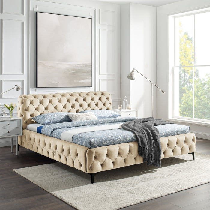 Bett Barock 180x200cm champagner Samt