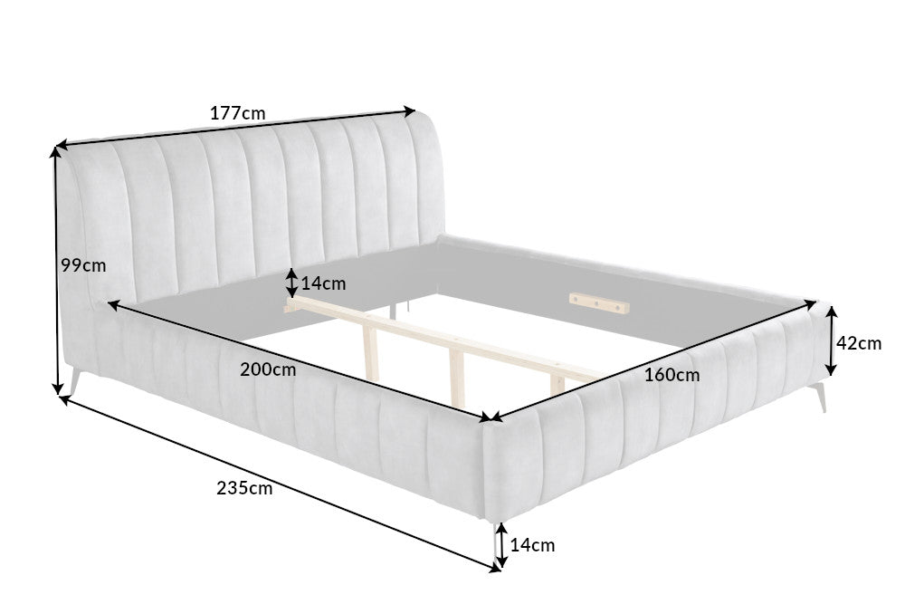 Bett Manhattan 160x200cm grau Samt