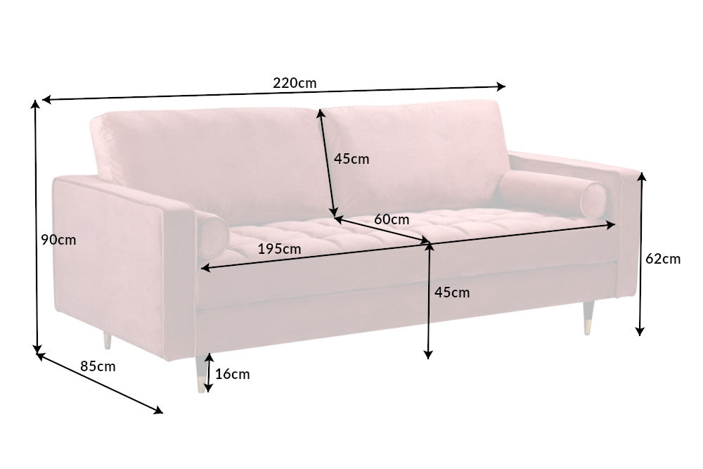 Sofa Plush Velvet 220cm Altrosa Samt