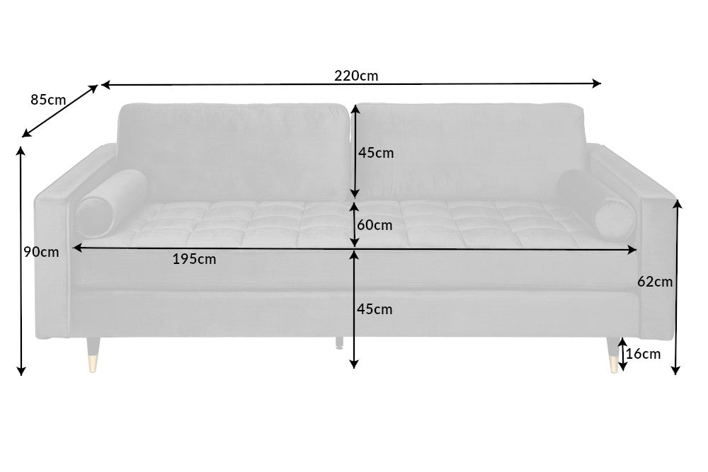 Sofa Plush Velvet 220cm Grau Samt