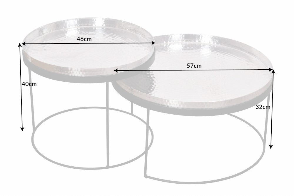 Couchtisch Jura 2er Set silber Tablett