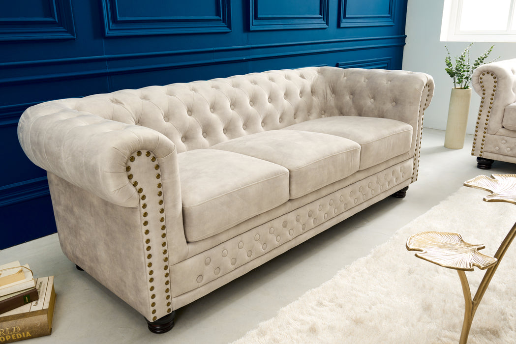 Sofa Chesterfield 3er Champagner Samt