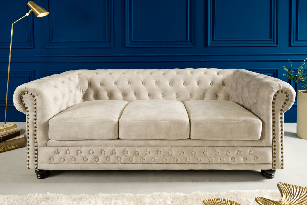 Sofa Chesterfield 3er Champagner Samt