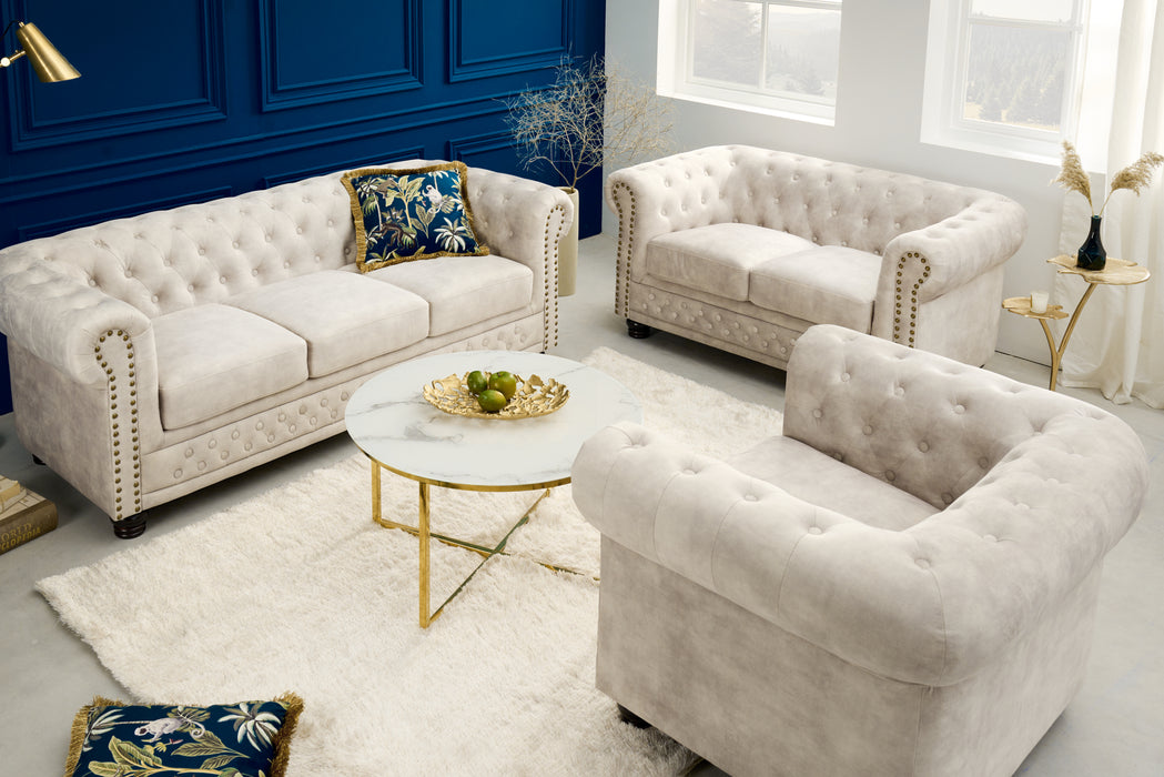 Sofa Chesterfield 2er Champagner Samt