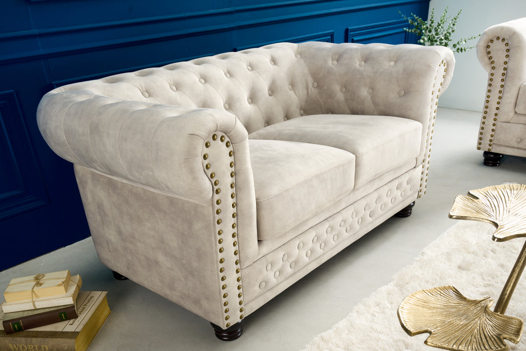 Sofa Chesterfield 2er Champagner Samt