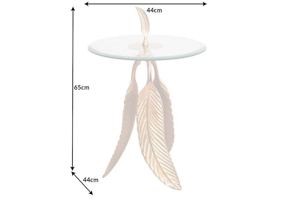Beistelltisch Feder 65cm gold Glas