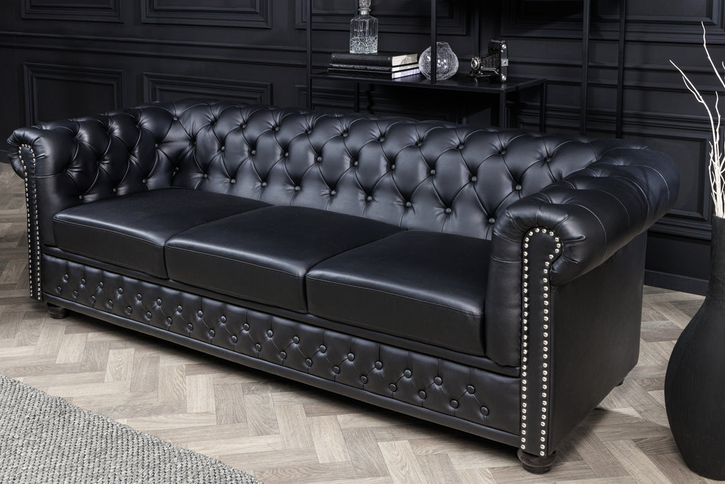 Sofa Chesterfield 3er Schwarz Antik Look Leder