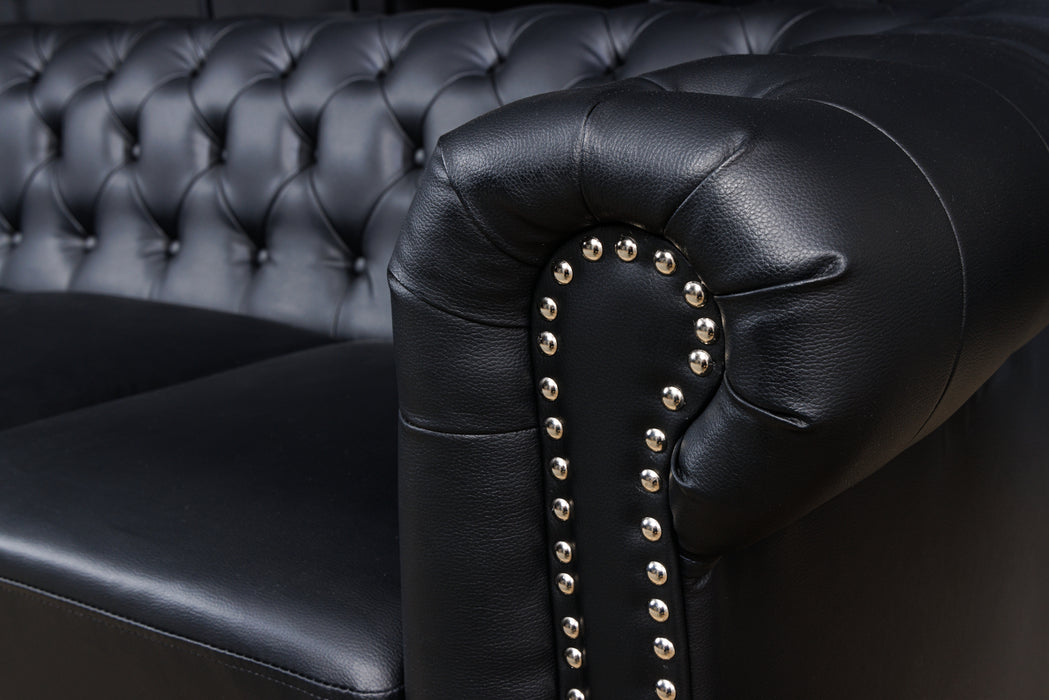 Sofa Chesterfield 3er Schwarz Antik Look Leder