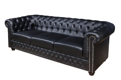 Sofa Chesterfield 3er Schwarz Antik Look Leder