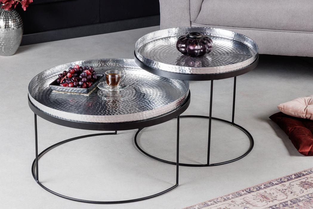 Couchtisch Jura 2er Set silber Tablett