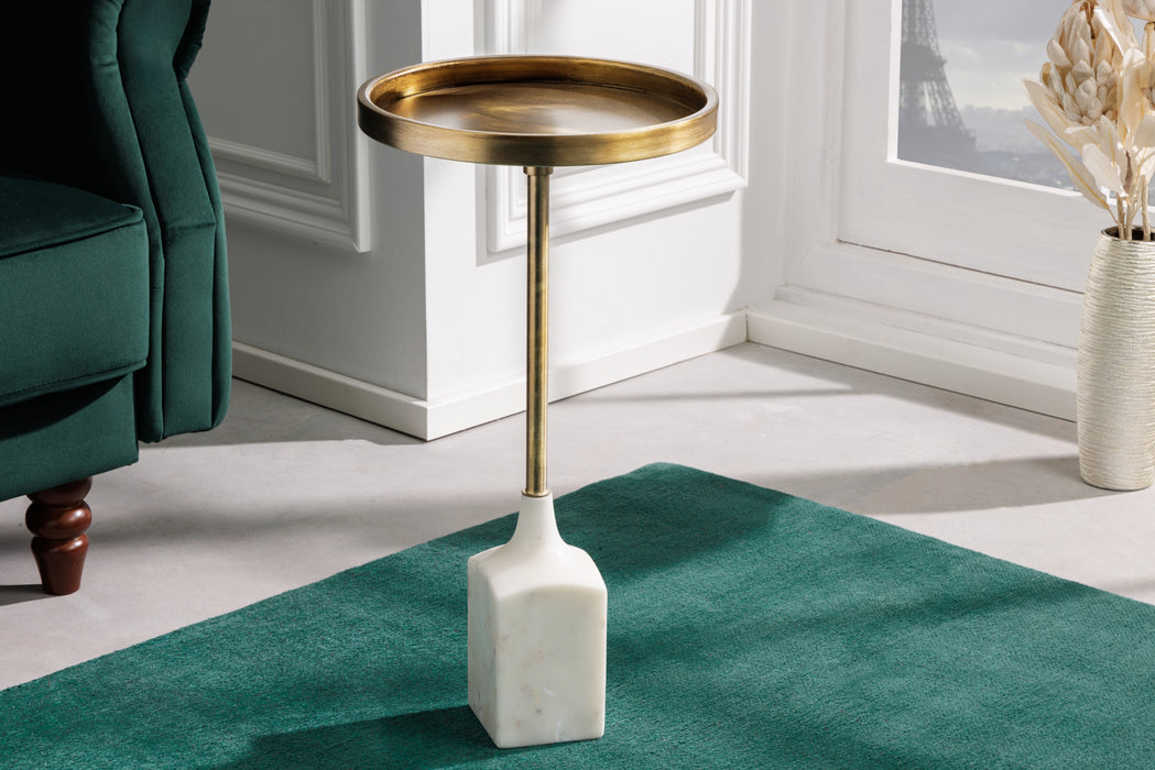 Beistelltisch Tray 55cm antik gold Marmor