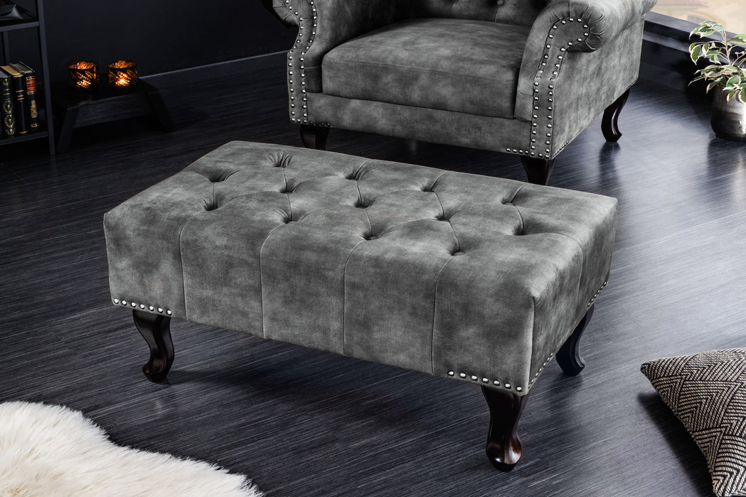 Fußhocker Chesterfield grau Antik Look/ 43521