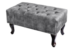 Fusshocker Chesterfield grau Velvet Knopfsteppung
