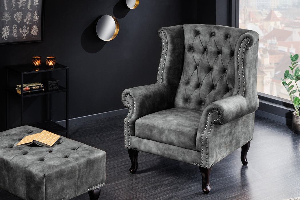 Fußhocker Chesterfield grau Antik Look/ 43521