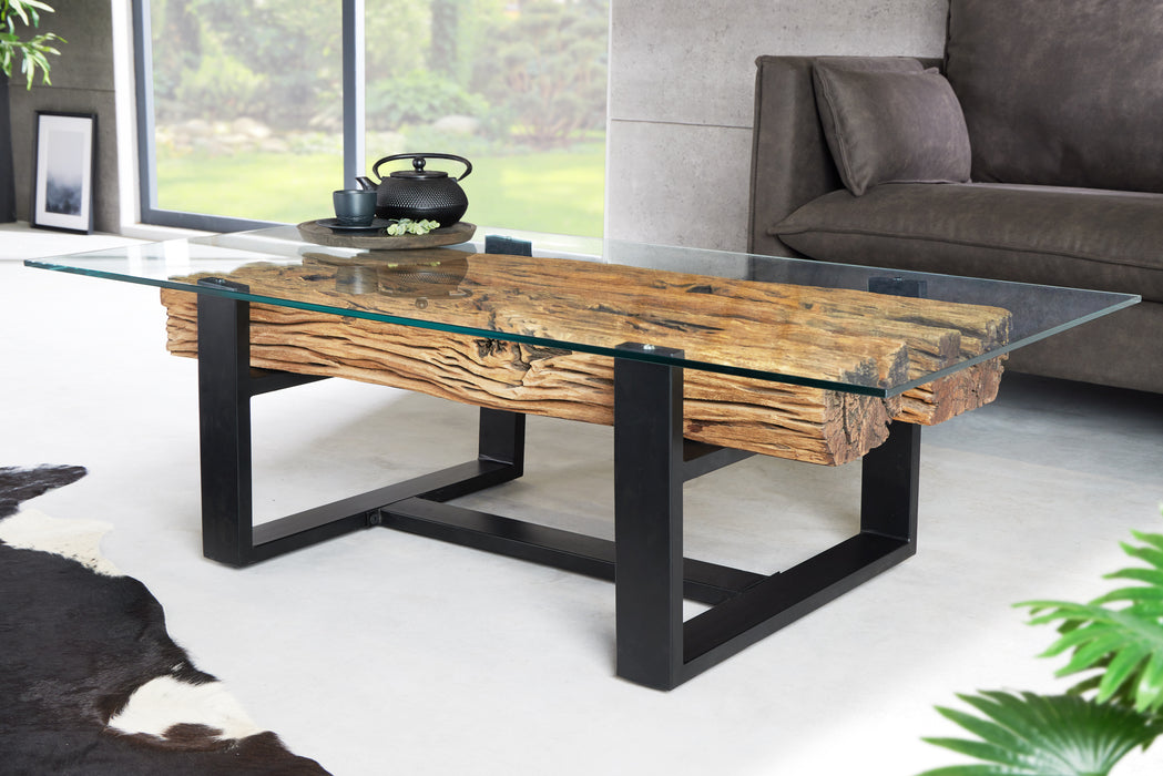 Couchtisch Barcelona 130cm Teakholz Glas