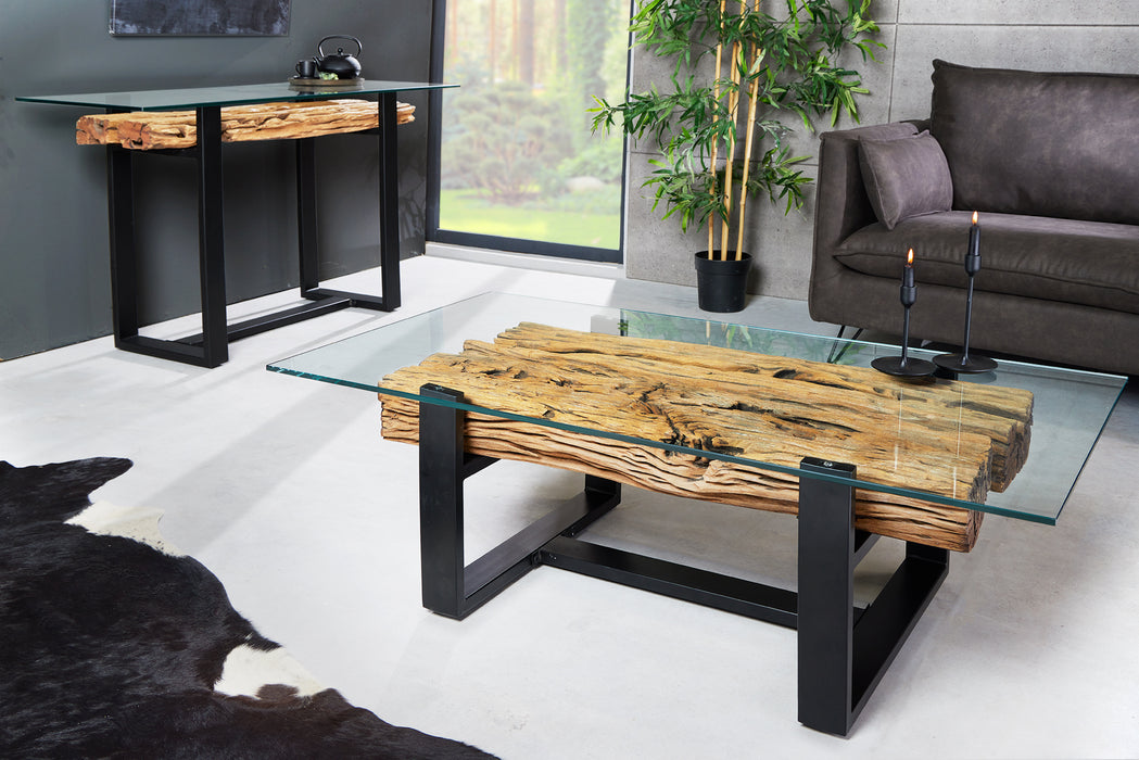 Couchtisch Barcelona 130cm Teakholz Glas