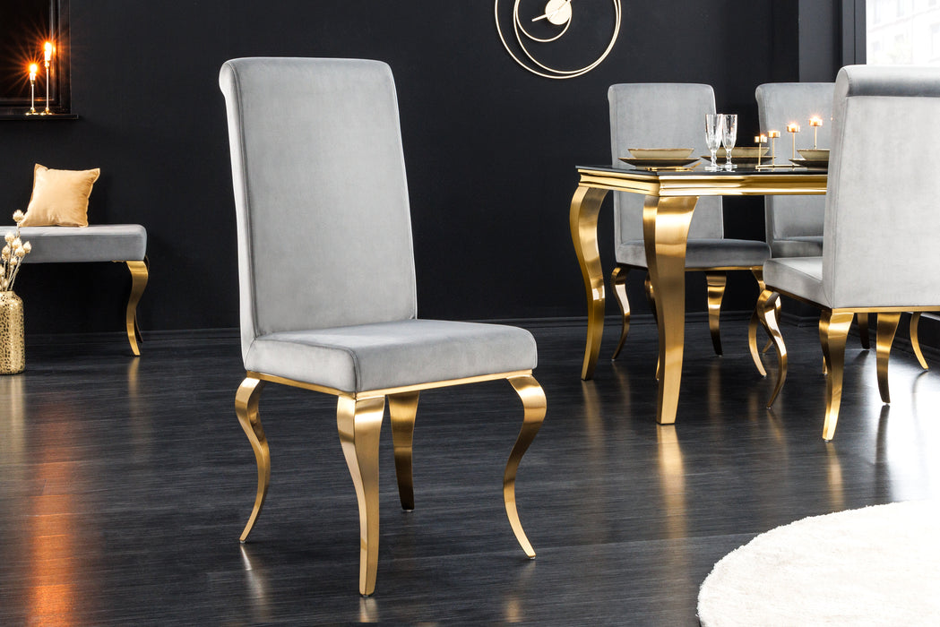 Stuhl Barock grauer Samt gold