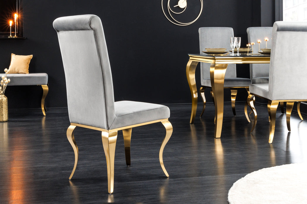Stuhl Barock grauer Samt gold