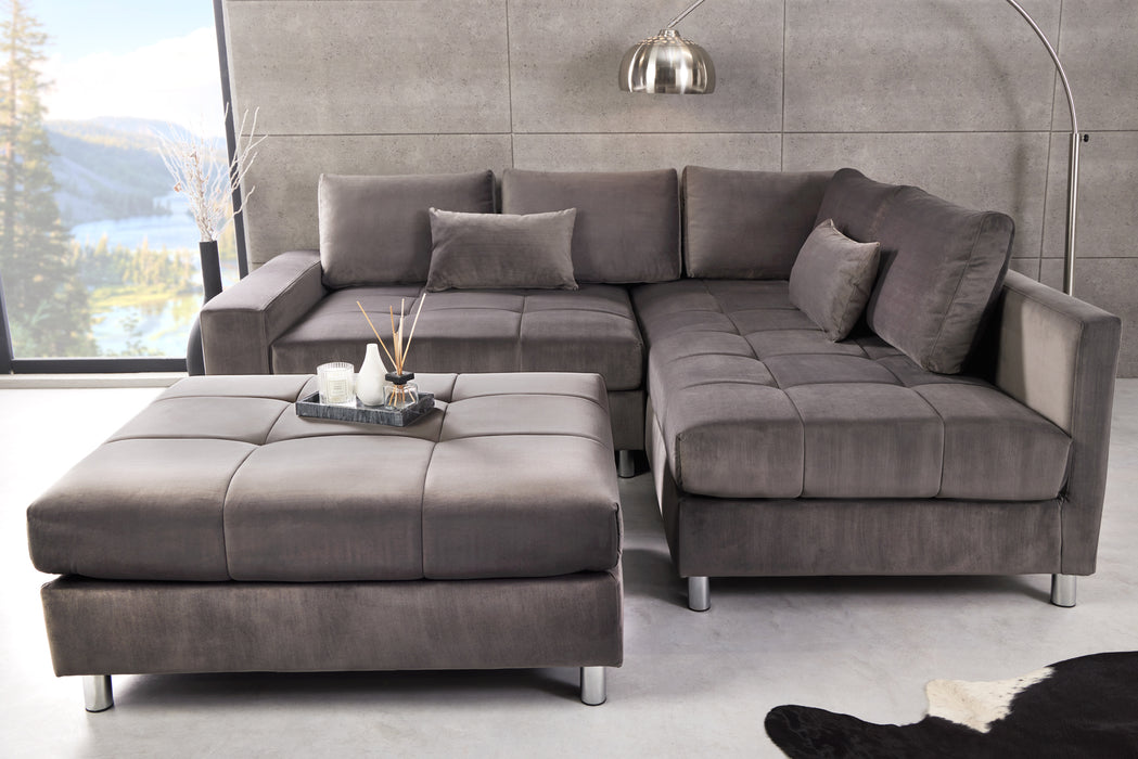 Ecksofa Dover silbergrau Samt inkl. Hocke