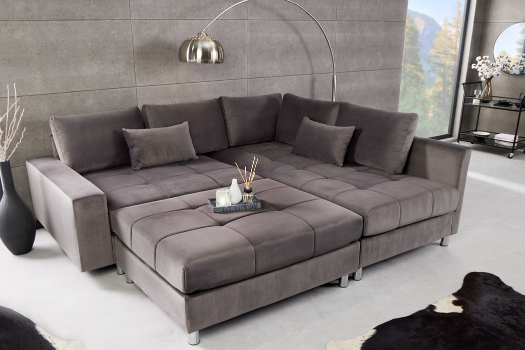 Ecksofa Dover silbergrau Samt inkl. Hocke