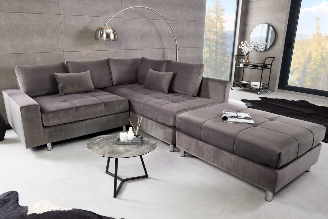 Ecksofa Dover silbergrau Samt inkl. Hocke