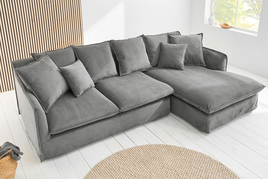 Eck-Sofa Clouds 255cm Cord grau