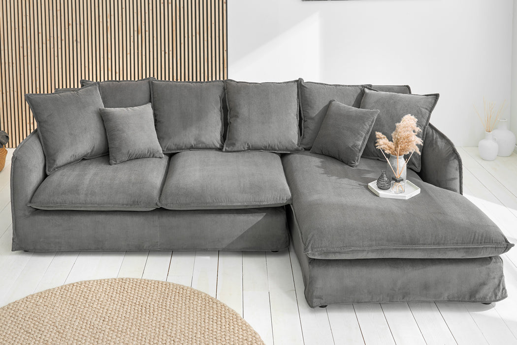 Eck-Sofa Clouds 255cm Cord grau