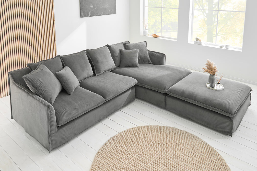 Eck-Sofa Clouds 255cm Cord grau