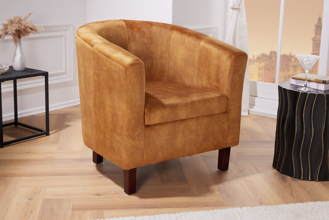 Sessel Fitzgerald Samt senfgelb Armlehne