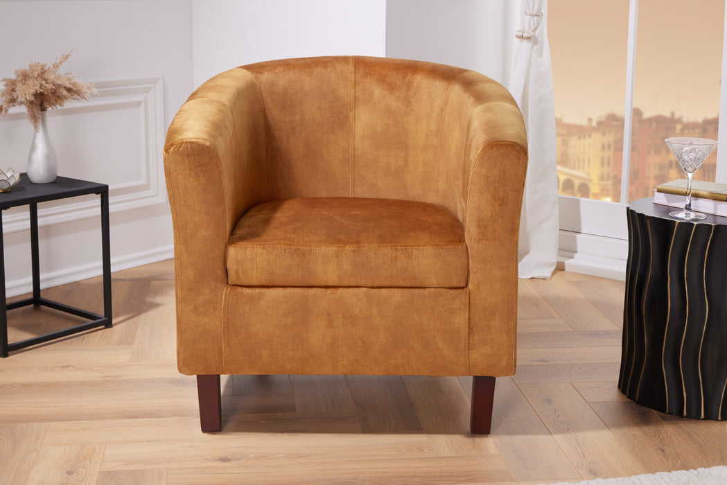Sessel Fitzgerald Samt senfgelb Armlehne