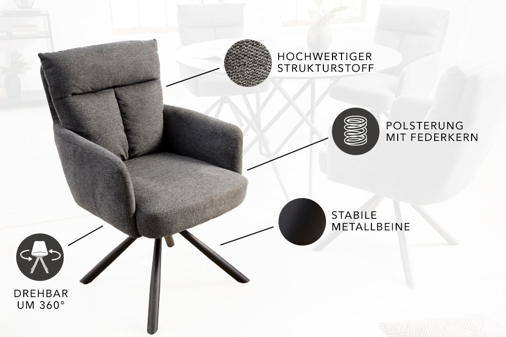 Retro Stuhl Grand Henry dunkelgrau drehbar 360