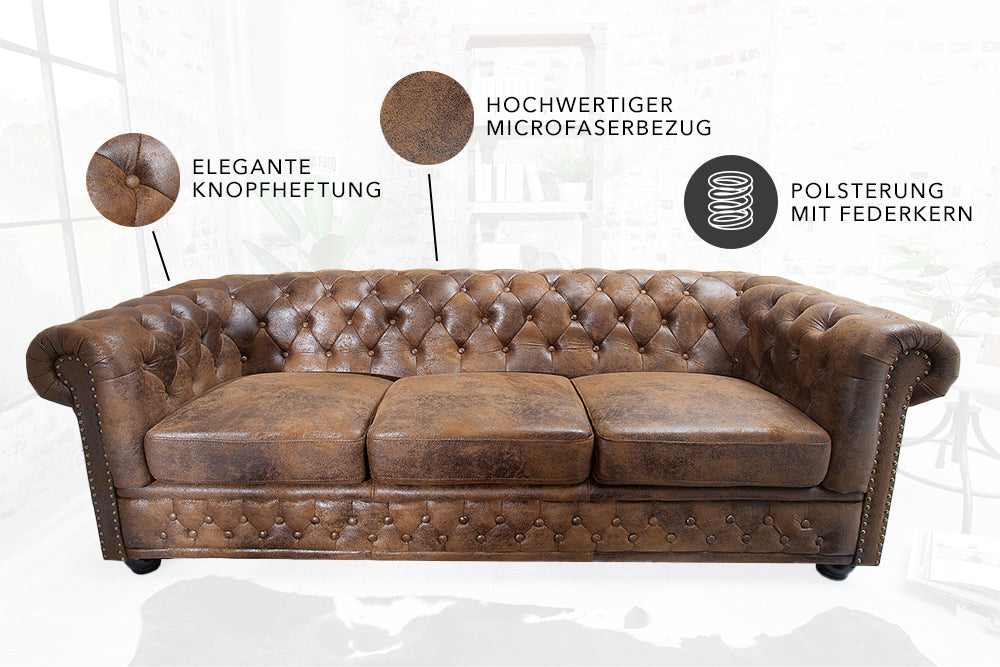 Sofa Chesterfield 3er Braun Antik Look