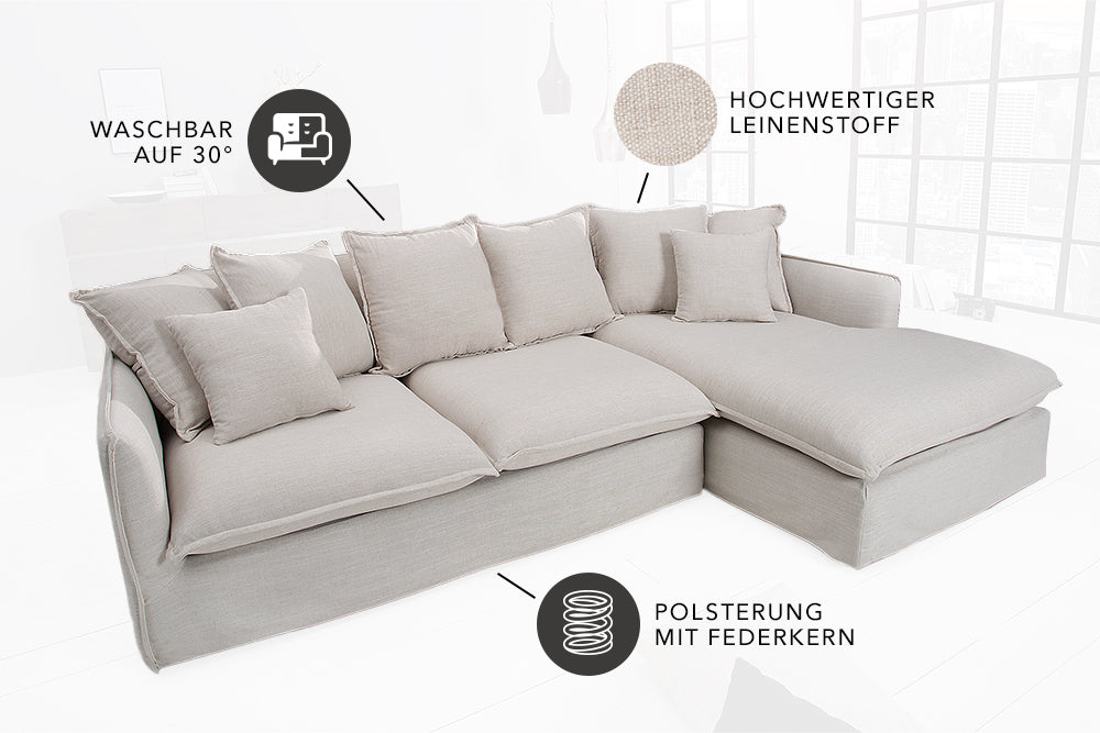Eck-Sofa Clouds 255cm Leinen natur