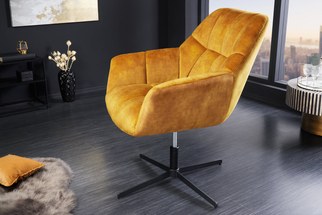Sessel Monarch 80-90cm Samt senfgelb drehbar