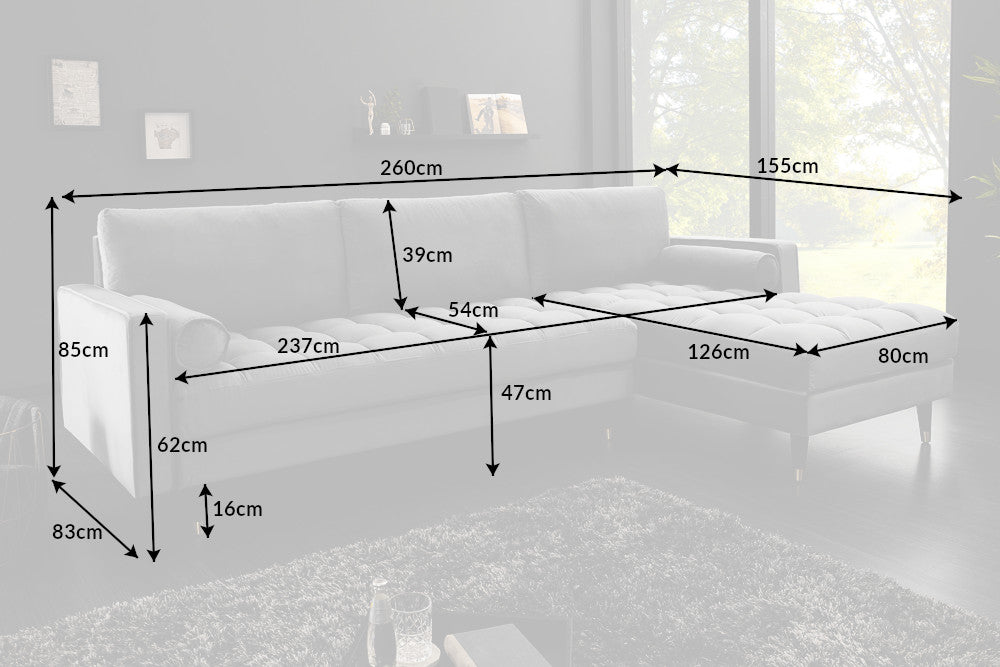 Ecksofa Plush Velvet II 260cm grau Samt