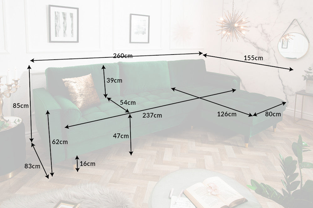 Ecksofa Plush Velvet II 260cm smaragdgrün Samt