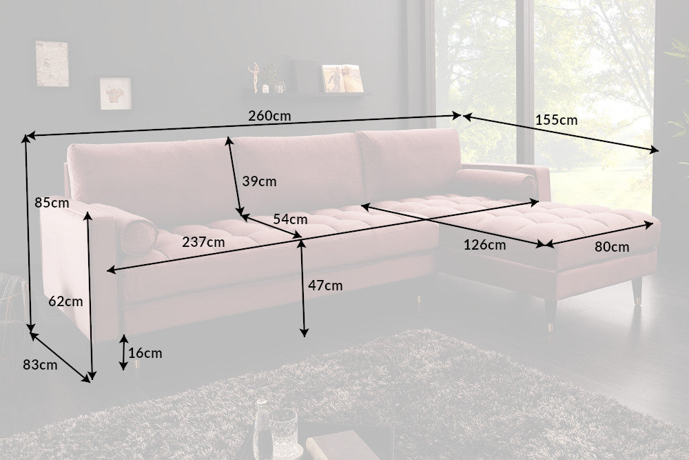 Ecksofa Plush Velvet II 260cm altrosa Samt
