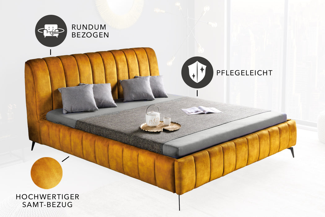 Bett Manhattan 180x200cm senfgelb Samt