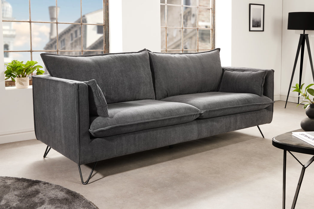 Sofa Enzo 3er grau Retro Hairpin-Füße