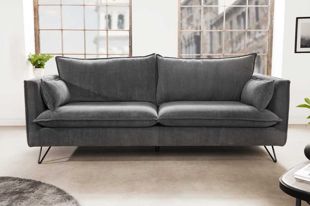 Sofa Enzo 3er grau Retro Hairpin-Füße