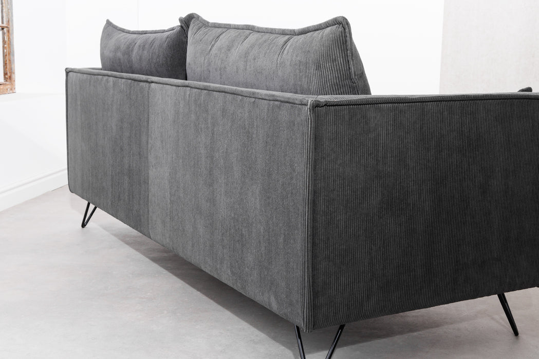 Sofa Enzo 3er grau Retro Hairpin-Füße