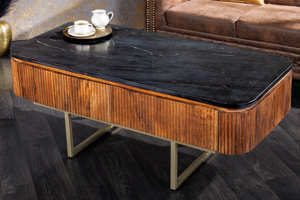 Couchtisch Säntis 110cm Mango Marmor gold
