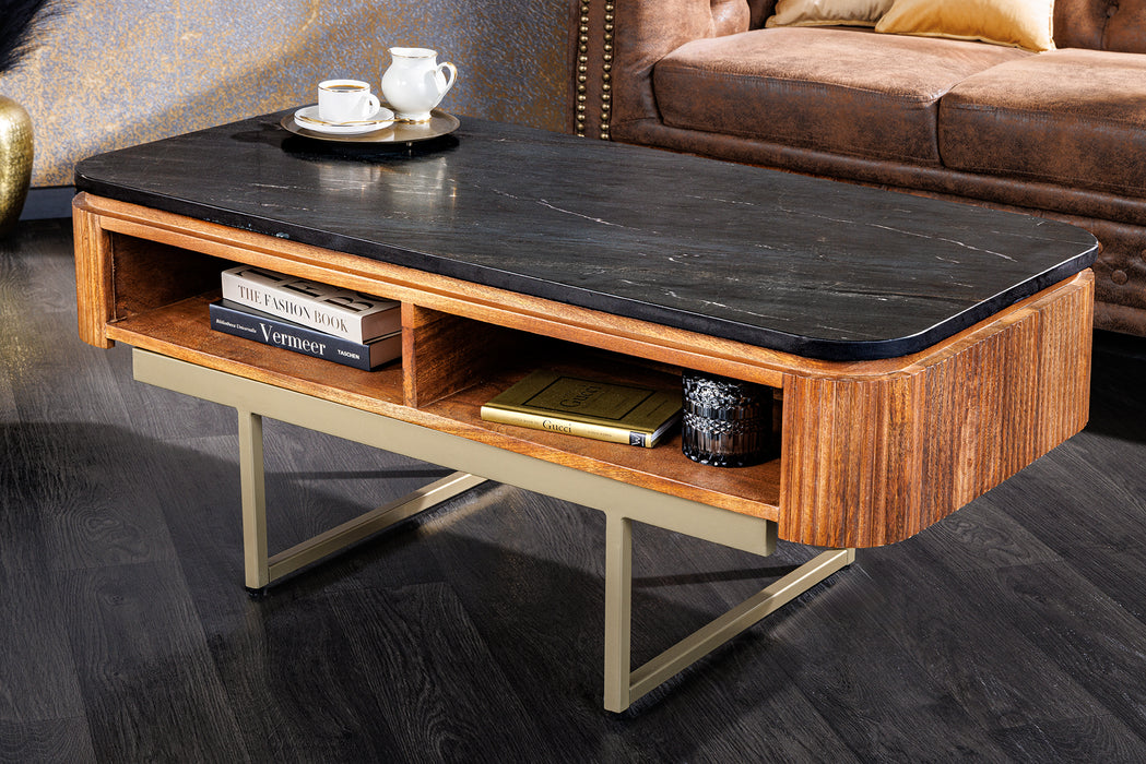 Couchtisch Säntis 110cm Mango Marmor gold