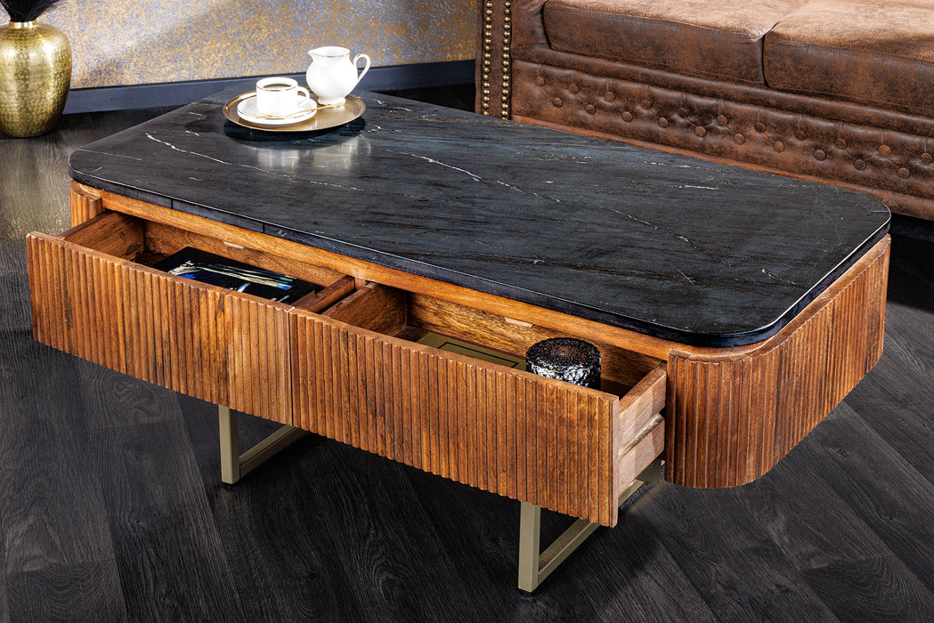 Couchtisch Säntis 110cm Mango Marmor gold