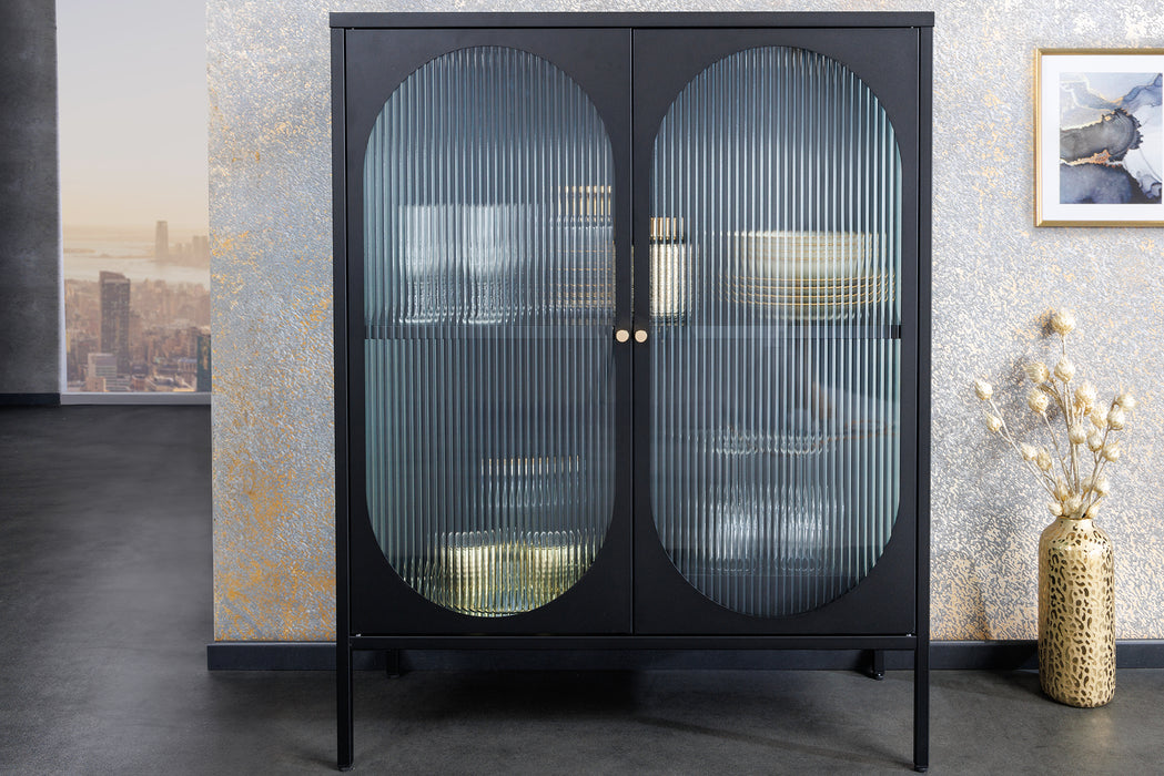 Vitrine New York 110cm Riffelglas schwarz