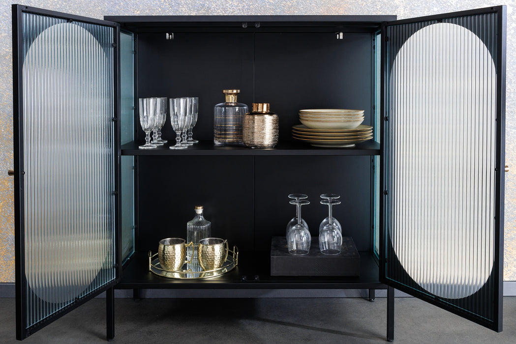 Vitrine New York 110cm Riffelglas schwarz
